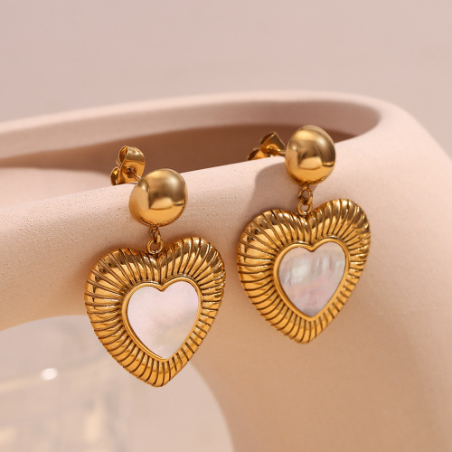 ETSMJ10 18K Gold Plated Stainless Steel Shell Heart Pendant Earrings for Women Radiant Jewelry
