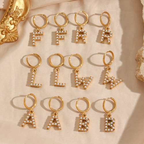 ETSMJ508 18K Gold Plated Stainless Steel Pearl Letter Earrings Women's Fashion Jewelry