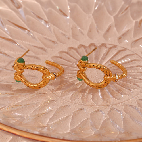 ETSMJ830 18K Gold Plated Natural Stone Inlaid Hollow Belt Buckle Hoop Earrings Women's Fashion Jewelry