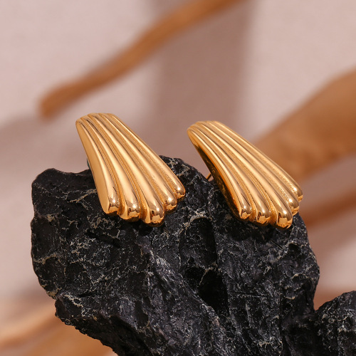 ETSMJ678 18K Gold Plated Stainless Steel Geometric Vertical Stripe Claw Stud Earrings Women's Fashion Jewelry