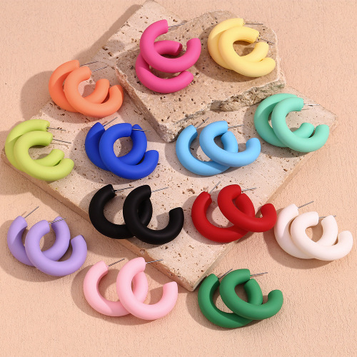 ETSMJ837 Colorful Dopamine ABS Spray Painted C-Shaped Stainless Steel Stud Earrings Women's Fashion Jewelry