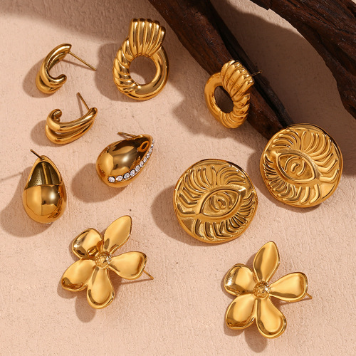 ETSMJ643 18K Gold Plated Stainless Steel Geometric Petal Stud Earrings Women's Fashion Jewelry