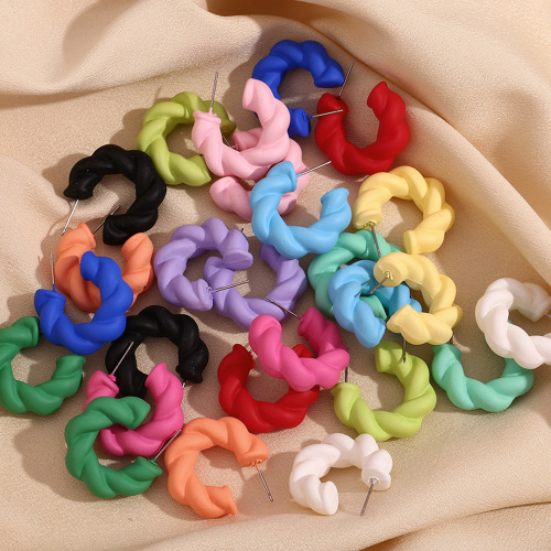 ETSMJ836 Colorful Dopamine Stainless Steel ABS Spray Painted Twisted Stud Earrings Women's Fashion Jewelry