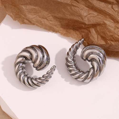 ETSMJ707 18K Gold Plated Stainless Steel Swirl Horn Pattern Stud Earrings Women's Fashion Jewelry