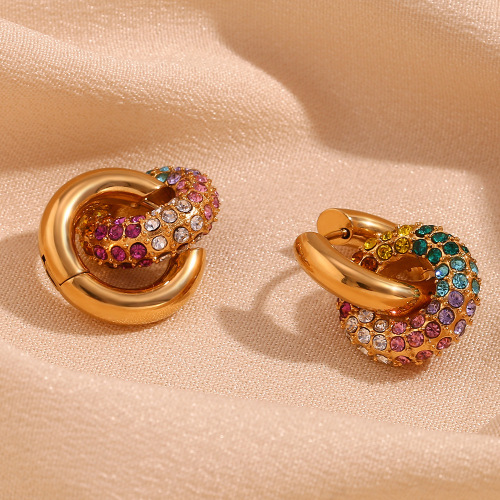 ETSMJ476 18K Gold Plated Stainless Steel Micro Pave Multicolor Zircon Hoop Earrings Women's Fashion Jewelry