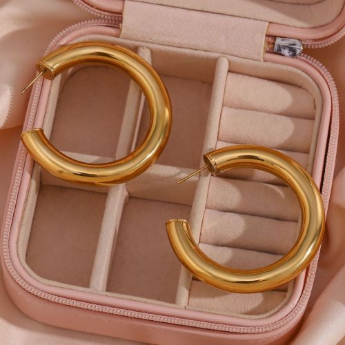 ETSMJ177 18K Gold Plated Stainless Steel Hollow Tube Hoop Earrings Women's Fashion Jewelry with Secure Clasp