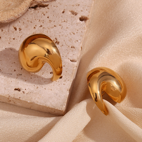 ETSMJ852 18K Gold Plated Stainless Steel Swirl Wave Polished Stud Earrings Women's Fashion Jewelry