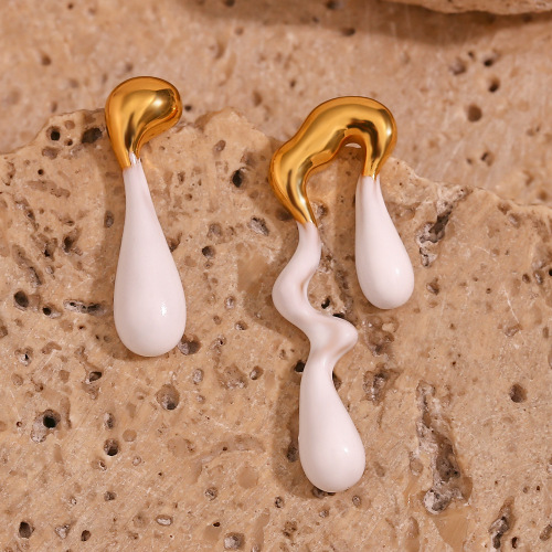 ETSMJ531 18K Gold Plated Stainless Steel Asymmetric Lava Melt Enamel Drop Earrings Women's Colorful Fashion Jewelry
