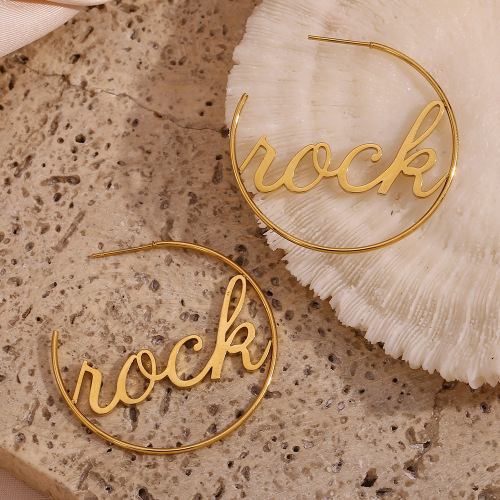 ETSMJ509 18K Gold Plated Stainless Steel Cutout English Letter Round Earrings Women's Fashion Jewelry