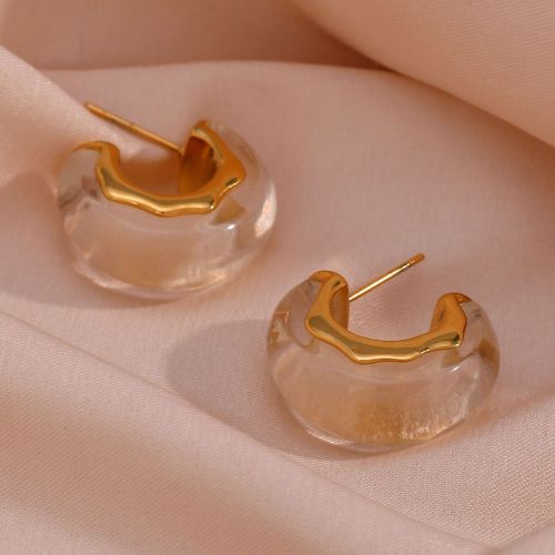 ETSMJ79 Gold Plated Stainless Steel Chunky Acrylic C-Shaped Hoop Earrings for Women Trendy Fashion Jewelry