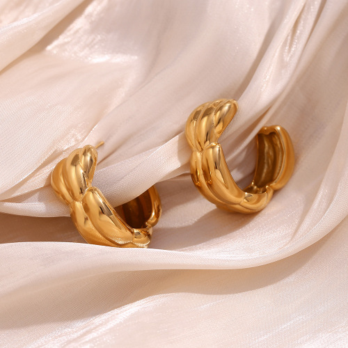 ETSMJ215 18K Gold Plated Stainless Steel Flower Petal Hoop Earrings Women's Fashion Jewelry