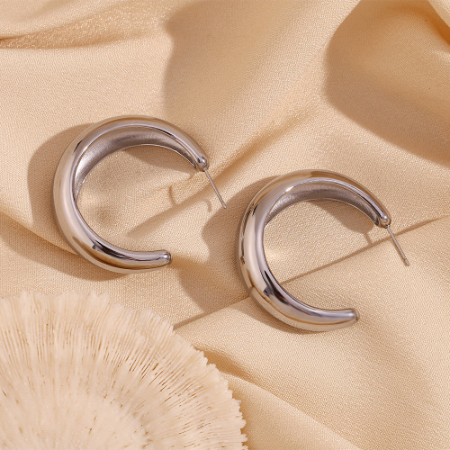 ETSMJ269 18K Gold Plated Stainless Steel Crescent Moon Hoop Earrings Polished Large Earrings for Women