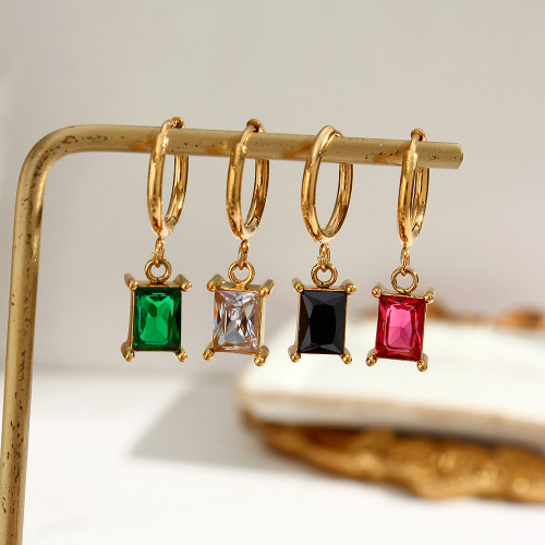 ETSMJ809 Geometric Water Drop Zirconia Celi Silver Earrings Women's Multicolor Gemstone Dangle Studs