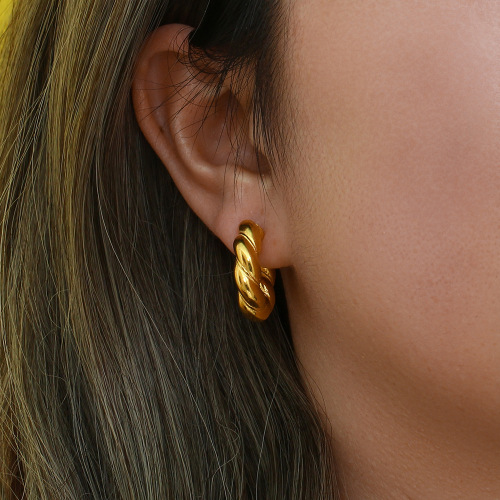 ETSMJ128 18K Gold Plated Stainless Steel Thick Twisted Hoop Earrings Women's Fashion Jewelry