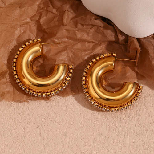 ETSMJ453 18K Gold Plated Stainless Steel Zirconia Edge Smooth Hollow Earrings Women's Fashion Jewelry
