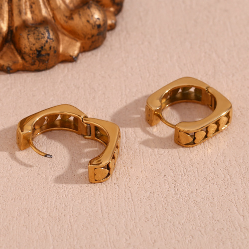 ETSMJ445 18K Gold Plated Stainless Steel Hollow Heart Square Hoop Earrings Women's Fashion Jewelry
