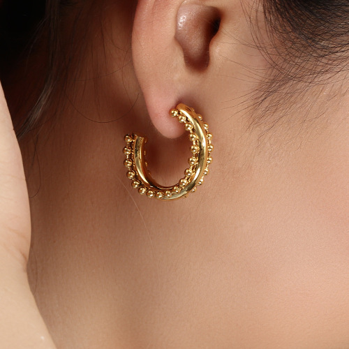ETSMJ336 18K Gold Plated Stainless Steel Bohemian Beaded Hoop Earrings Women's Fashion Jewelry