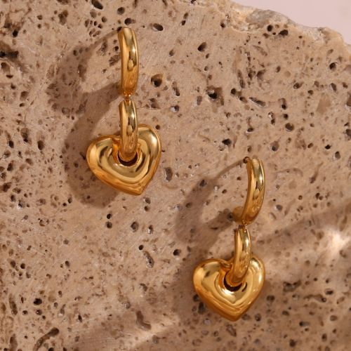ETSMJ28 Gold Plated Stainless Steel Hoop Earrings with Heart Pendant for Women Chunky and Polished Fashion Jewelry