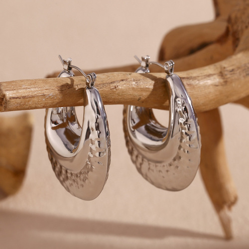 ETSMJ436 18K Gold Plated Hollow Double Layer Hammered Teardrop U-Shaped Earrings Women's Fashion Jewelry