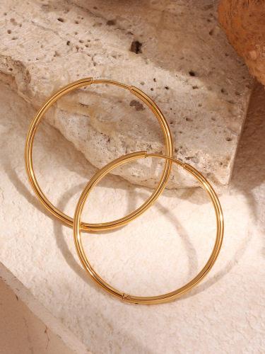 ETSMJ39 18K Gold Plated Stainless Steel 2mm Wire Diameter Basic Hoop Earrings for Women Classic Everyday Jewelry