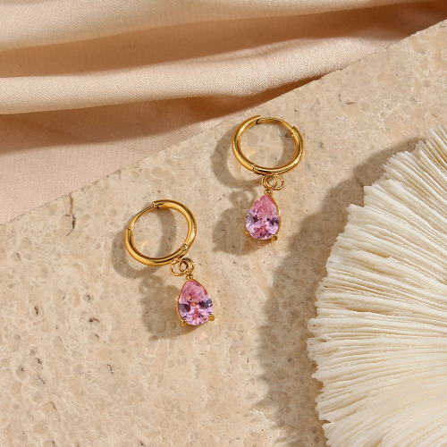 ETSMJ808 18K Gold Plated Stainless Steel Geometric Drop Zirconia Earrings Women's Fashion Jewelry
