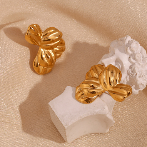ETSMJ697 18K Gold Plated Stainless Steel Five-Leaf Cast Stud Earrings Women's Fashion Jewelry