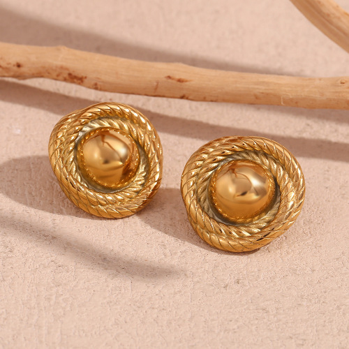 ETSMJ648 18K Gold Plated Stainless Steel Twisted Rope Button Stud Earrings Women's Fashion Jewelry