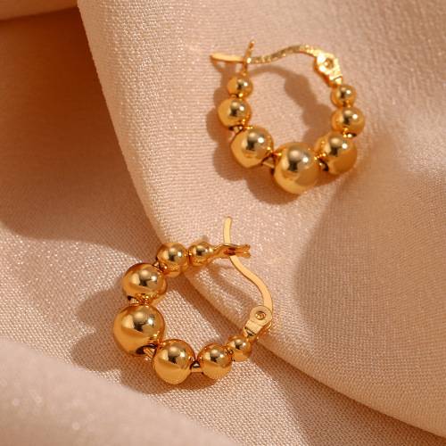 ETSMJ106 18K Gold Plated Stainless Steel Gradient Bead Hoop Earrings Women's Elegant Jewelry