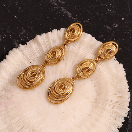 ETSMJ650 18K Gold Plated Stainless Steel Irregular Hammered Geometric Hollow Drop Earrings Women's Fashion Jewelry
