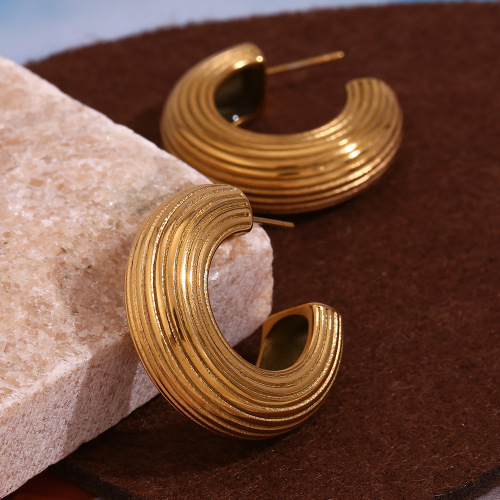 ETSMJ844 18K Gold Plated Stainless Steel Brushed C-Shaped Hoop Earrings Women's Fashion Jewelry