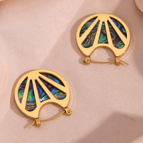 ETSMJ525 18K Gold Plated Stainless Steel Fan-Shaped Hoop Earrings Women's Fashion Jewelry