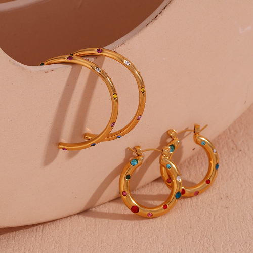 ETSMJ460 18K Gold Plated Stainless Steel Micro-Paved Colorful Zirconia Lava Square Stud Earrings Women's Fashion Jewelry