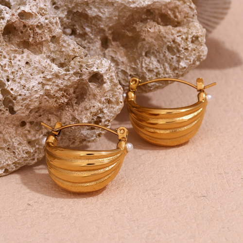 ETSMJ414 18K Gold Plated Double Pearl Multilayer Basket Earrings Women's Fashion Jewelry