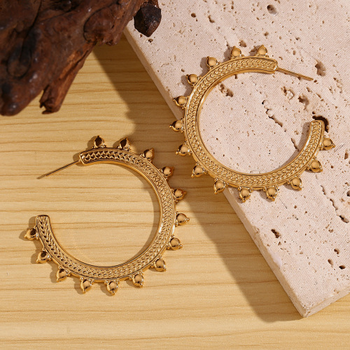 ETSMJ427 18K Gold Plated Stainless Steel Bohemian Wheat Pattern Hoop Earrings Women's Fashion Jewelry