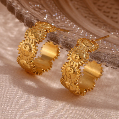 ETSMJ806 18K Gold Plated Stainless Steel Sun Baby C-Shaped Hoop Earrings Women's Fashion Jewelry