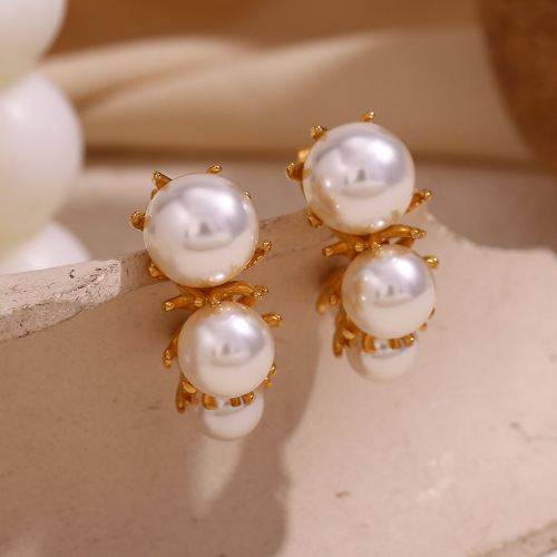 ETSMJ148 18K Gold Plated C-Shaped Daisy Pearl Earrings Women's Fashion Jewelry