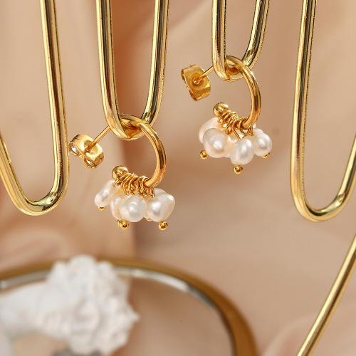 ETSMJ84 Multi-Layer Freshwater Pearl Drop Earrings for Women Elegant Pearl Hoop Jewelry