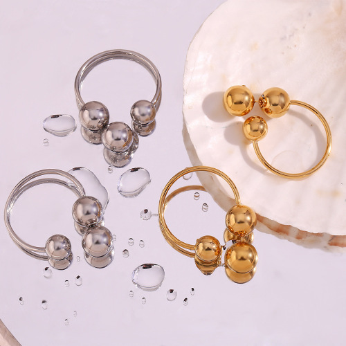 ETSMJ302 18K Gold Plated Stainless Steel Triple Ball Hoop Earrings Women's Large Circle Fashion Jewelry