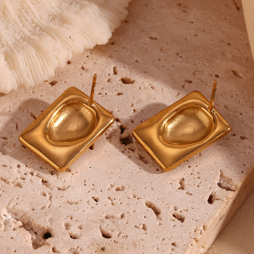 ETSMJ883 18K Gold Plated Stainless Steel 3D Irregular Rectangle Stud Earrings Women's Fashion Jewelry