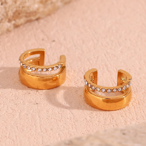 ETSMJ685 18K Gold Plated Stainless Steel Double Layer Micro Pave C-Shaped Ear Cuffs Women's Fashion Jewelry