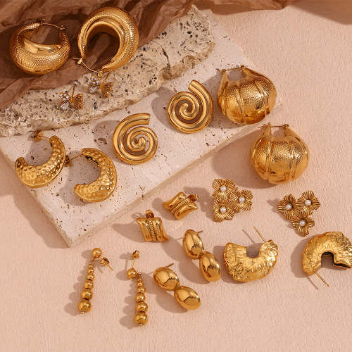 ETSMJ24 18K Gold Plated Stainless Steel Peanut Shaped Gradient Bead Earrings for Women Unique Fashion Jewelry