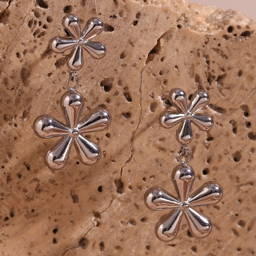 ETSMJ803 18K Gold Plated Stainless Steel Double Flower Drop Earrings Women's Fashion Jewelry
