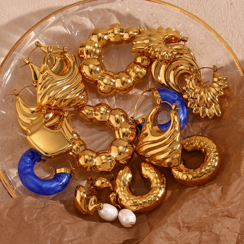 ETSMJ203 18K Gold Plated Stainless Steel Snake Pattern Geometric Petal Ear Cuffs Women's Fashion Jewelry