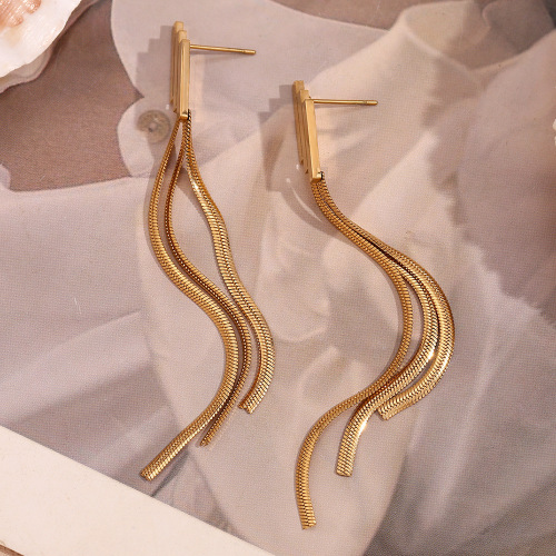ETSMJ640 18K Gold Plated Stainless Steel Geometric Tassel Chain Drop Earrings Women's Fashion Jewelry