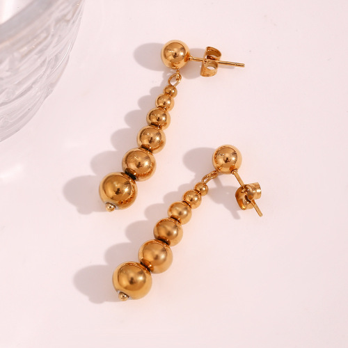 ETSMJ867 18K Gold Plated Stainless Steel Gradient Large Bead Drop Earrings Women's Fashion Jewelry