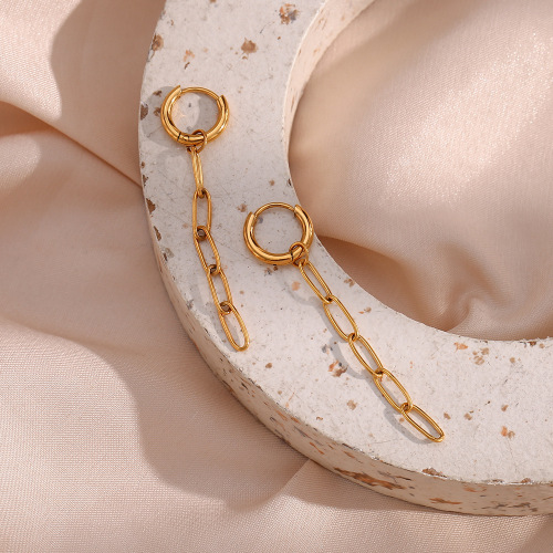 ETSMJ570 18K Gold Plated Stainless Steel Long Paperclip Chain Earrings Women's Fashion Jewelry