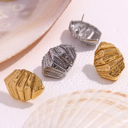 ETSMJ672 18K Gold Plated Stainless Steel Irregular Geometric Stripe Stud Earrings Women's Fashion Jewelry