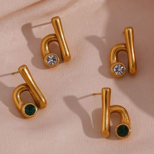 ETSMJ389 18K Gold Plated Stainless Steel Cactus Stud Earrings Women's Micro-Pave Fashion Jewelry