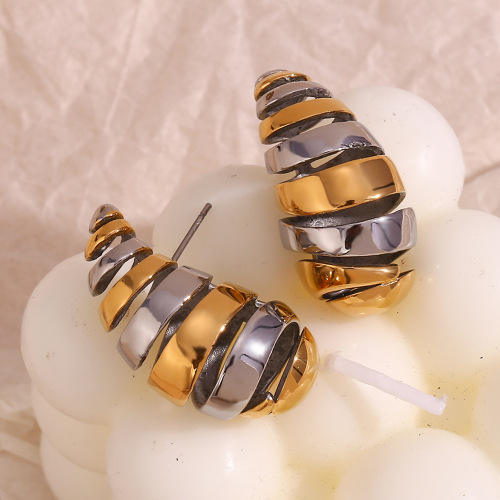 ETSMJ202 18K Gold Plated Stainless Steel Two-Tone Hollow Water Drop Earrings Women's Geometric Studs