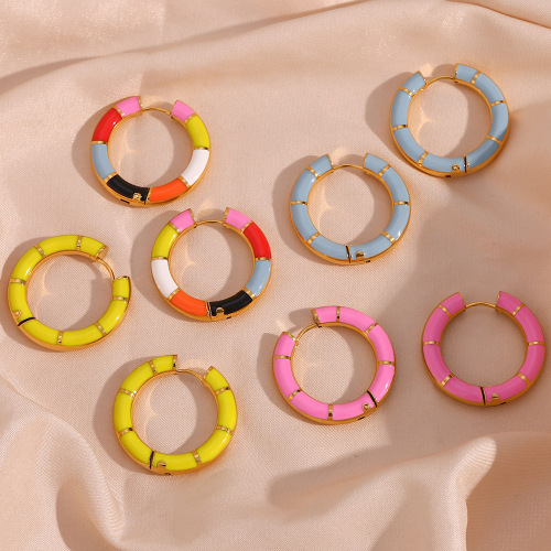 ETSMJ304 18K Gold Plated Stainless Steel Single-Sided Enamel Wheel Hoop Earrings Women's Fashion Jewelry